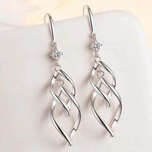 18K White Gold Filled Charm Hanging Long Drop Earrings